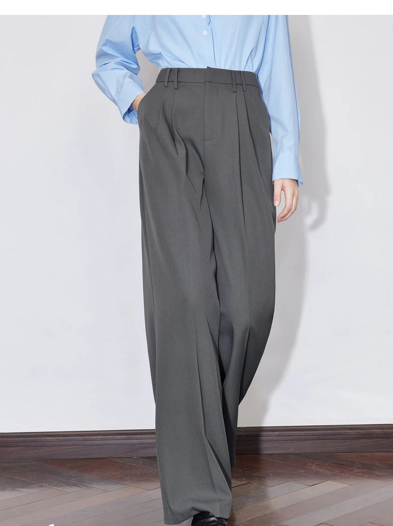Women's High Waist Straight Leg Suit Trousers with Pockets | Brown