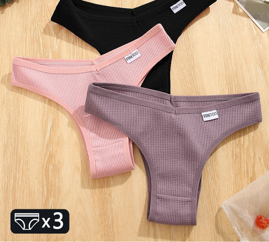 Women's Cotton Brazilian Panties 3-Piece Set - Waffle Style Underwear
