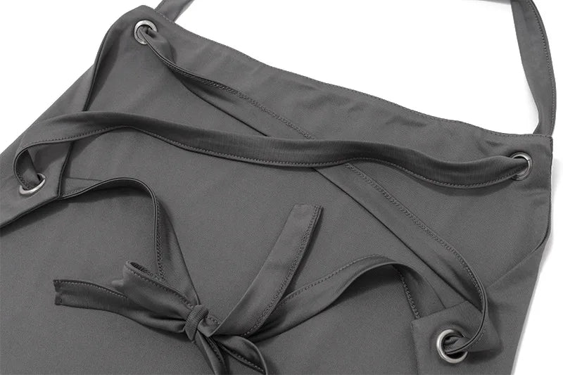 Women's Grey Bandage Halter Crop Top - Backless Summer Club Top