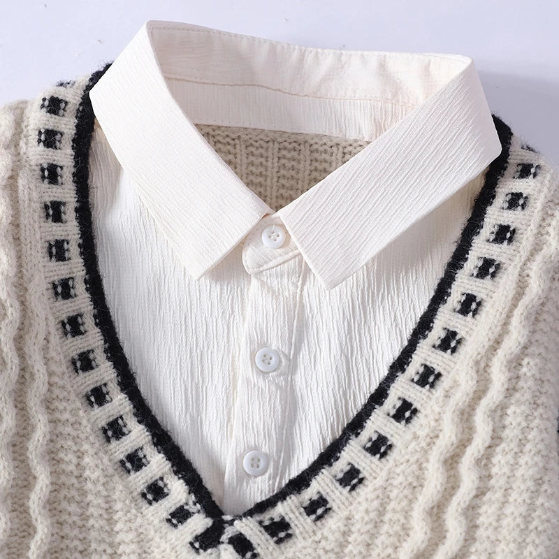 Men's Turn-Down Collar Knit Sweater