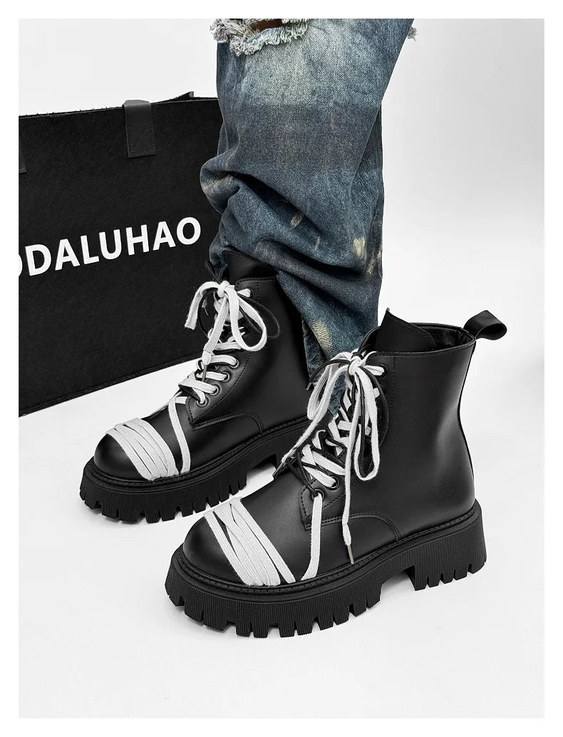 Men's Leather Platform Motorcycle Boots - Retro Street Ankle Sneakers