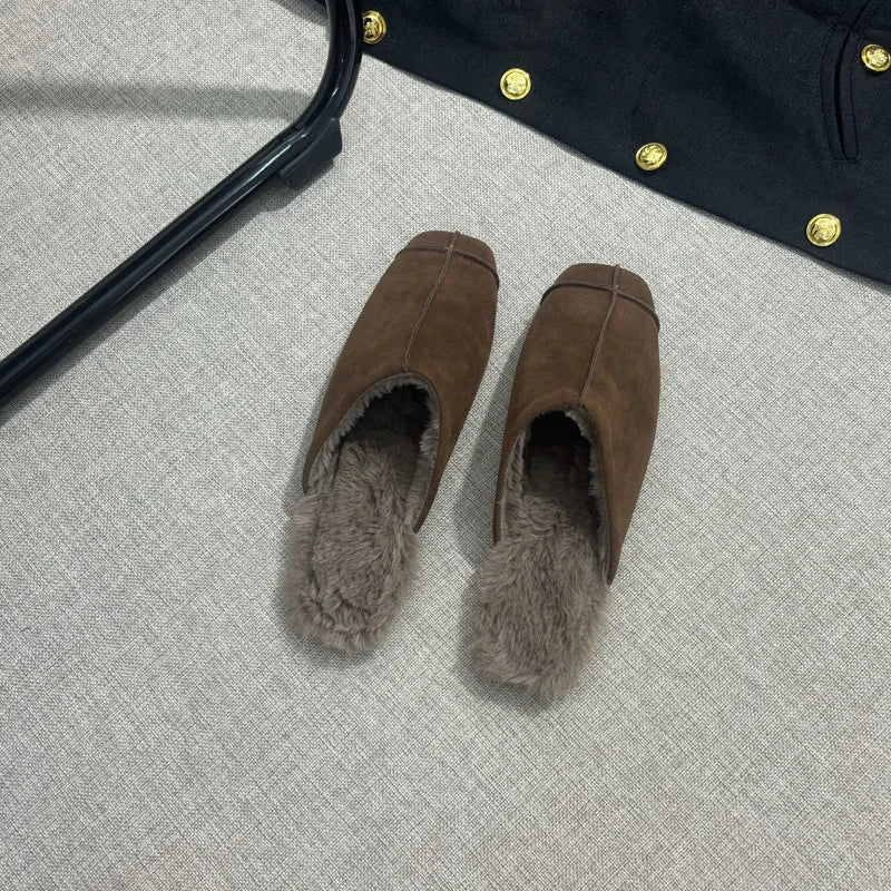 Women's Suede Square Toe Flat Slippers