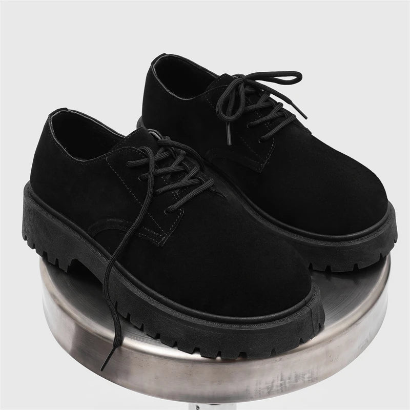 Men's Platform Suede Leather  Lace-up Casual British Shoes