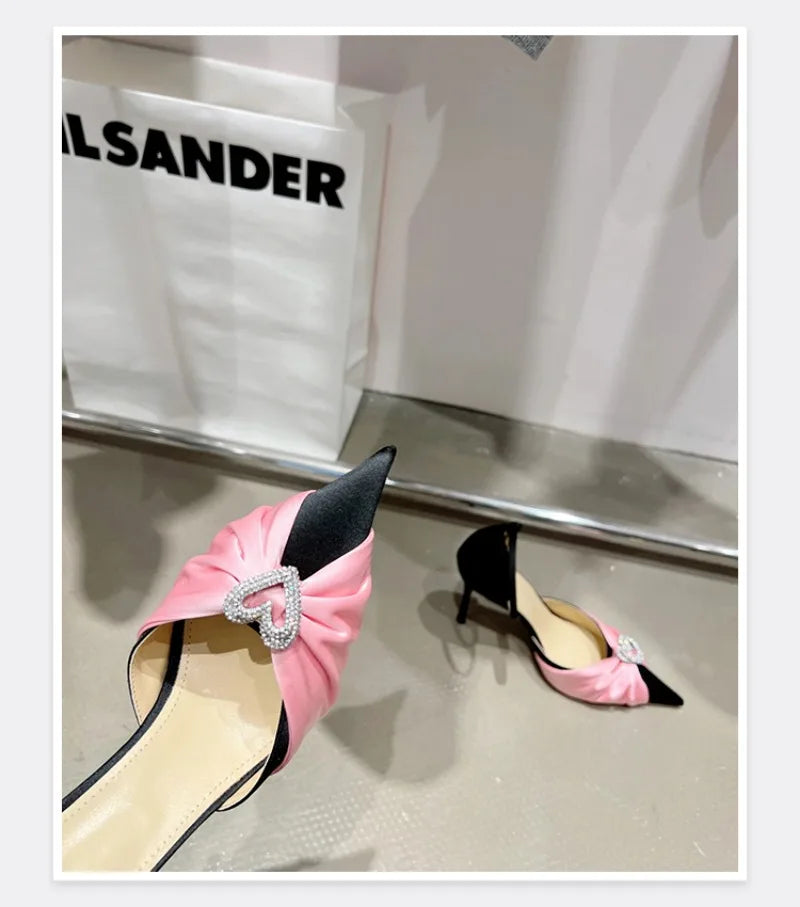 Women's Rhinestone Bowknot Satin Pointed Heel Sandals - Bridesmaid Party Shoes