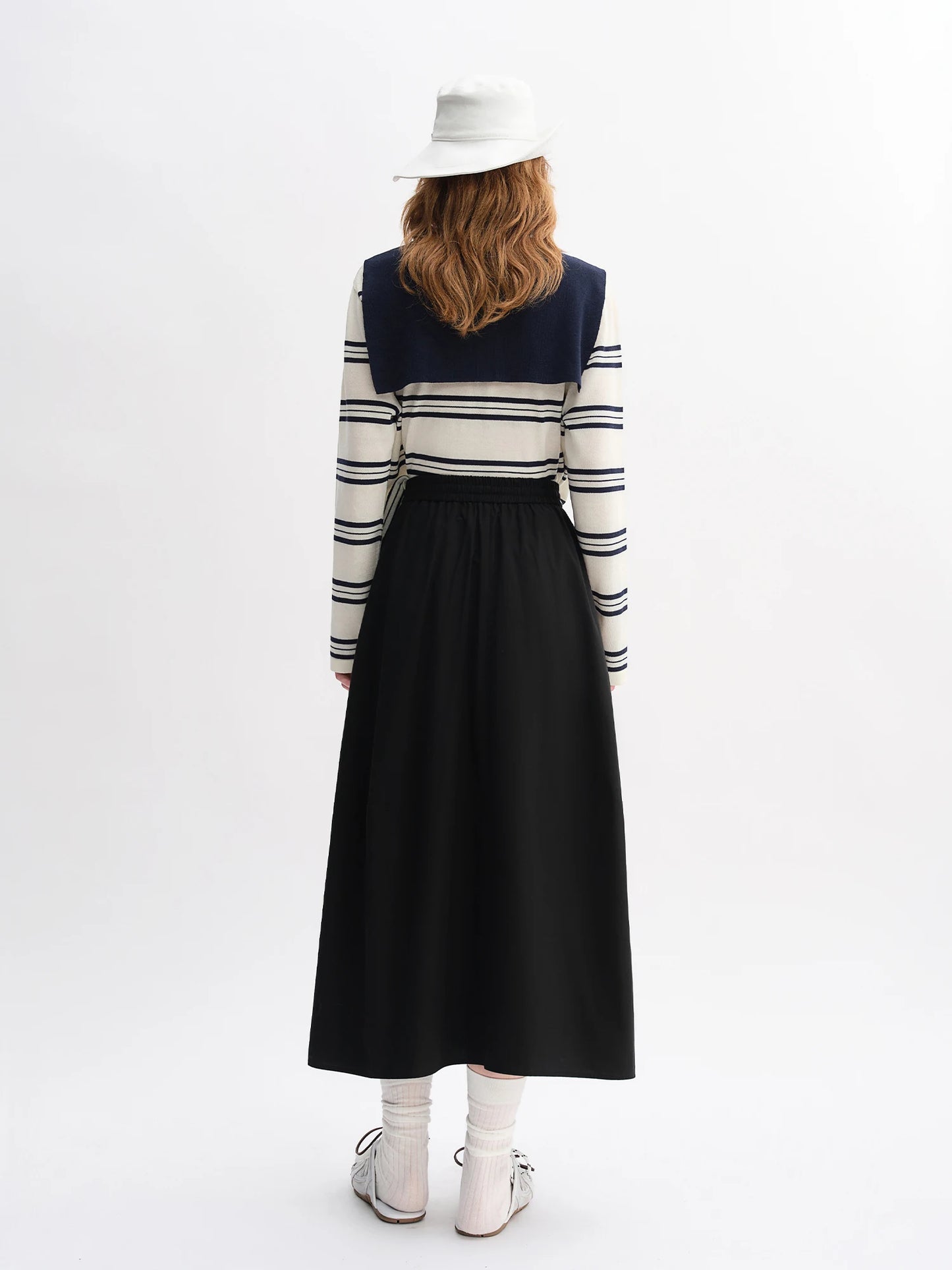 Striped Shawl and Sweater Skirt Set - Contrasting Knit Two-Piece