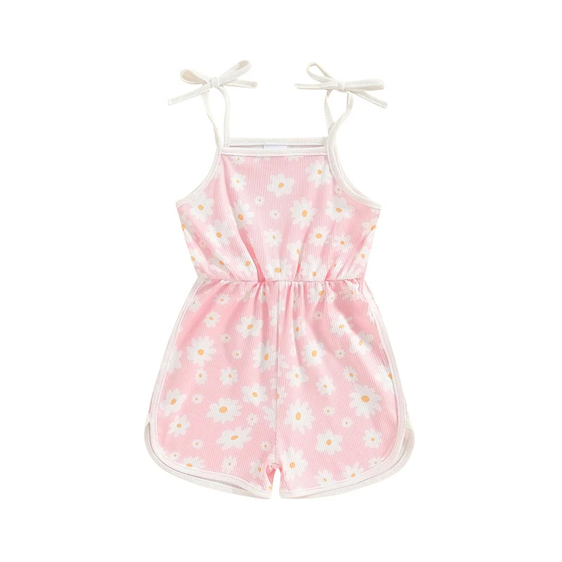 0-5Y  Kids Girls Summer Jumpsuit Shorts 4 Colours Sleeveless Square Neck Floral Print Romper Playsuits