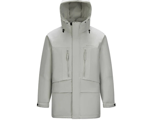 Mid-Length Down Jacket - Men's Color Block Hooded Winter Coat