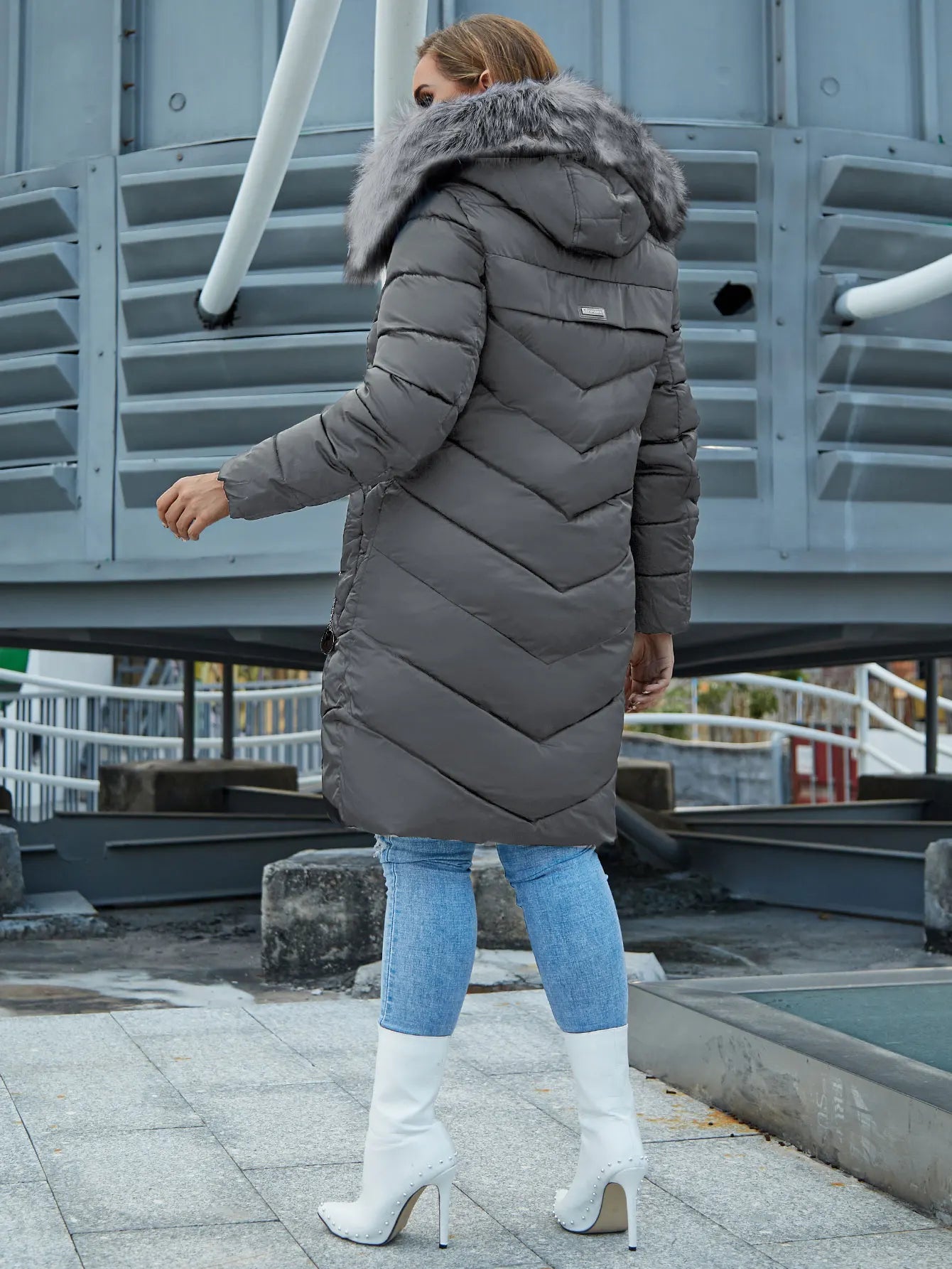 Women's Fur Collar Down Coat - Extra Long Winter Jacket