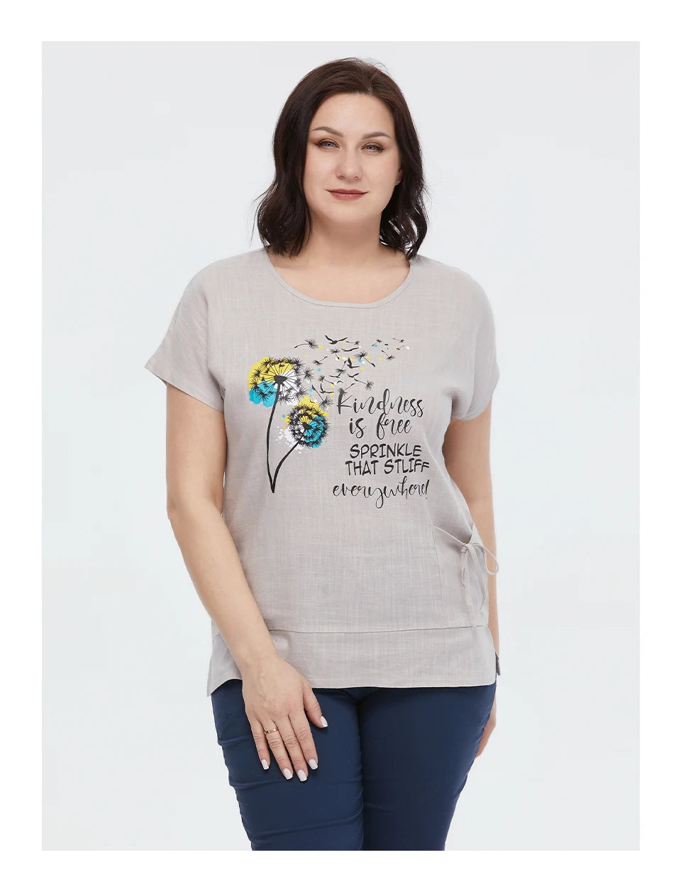 Women's Oversized Cotton Linen Floral Print T-Shirt – Short Sleeve