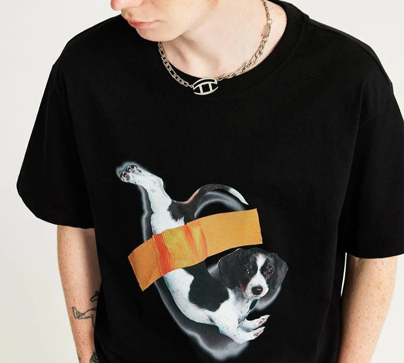 Men's Puppy Printed Cotton Graphic Short Sleeve T-Shirt