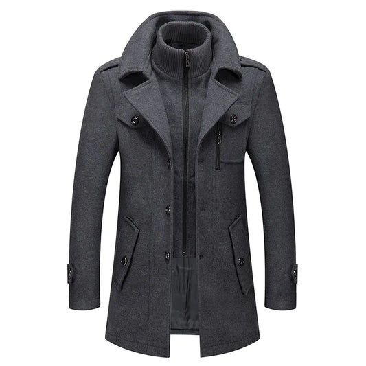 Men's Wool Blend Winter Overcoat - Single Breasted Trench Coat