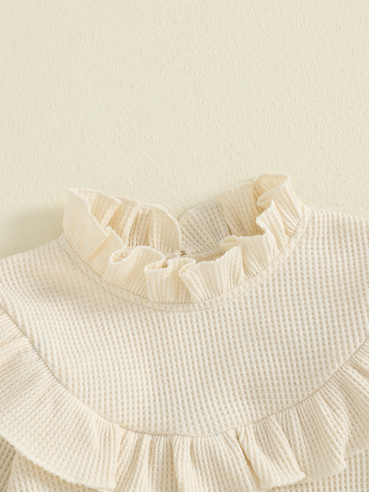 Newborn Baby Girls Waffle Romper - Long Sleeve Mock Neck Ruffled Jumpsuit