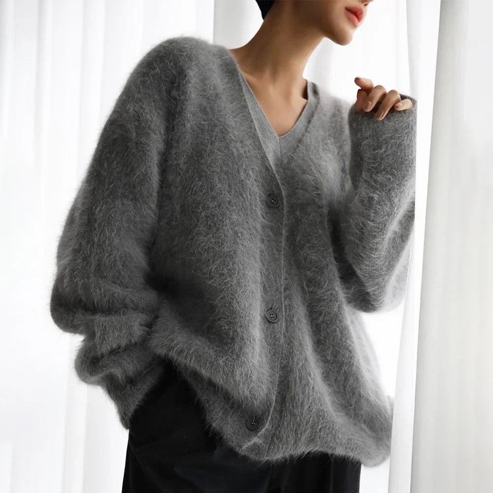 Women's Knitted  V Neck Loose Long Sleeve Sweater Cardigan