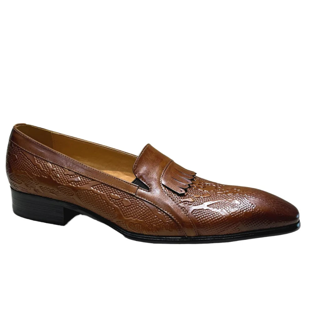Men's Genuine Leather Penny Loafers Handmade Tassel Slip-On  Wedding Banquet Casual Business Shoes