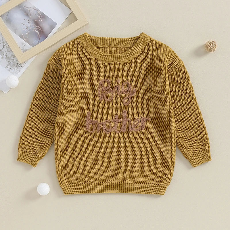 0-5Y Toddler Kids Boys Autumn Winter Sweater Long Sleeve Letter Embroidery Pullover Knitwear