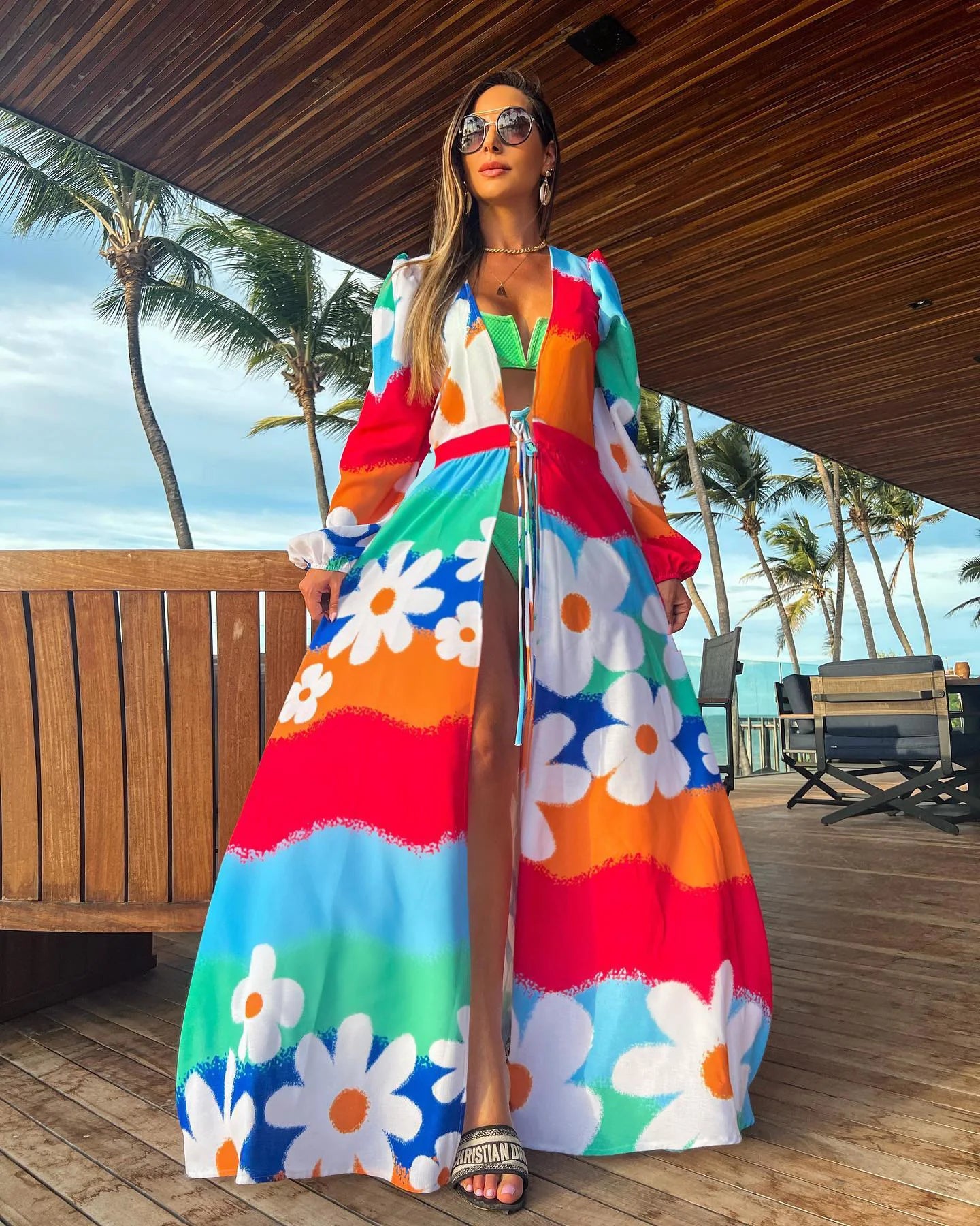 Women's Halter Printed Swimwear Loose Dress Backless Bikini Cover Up