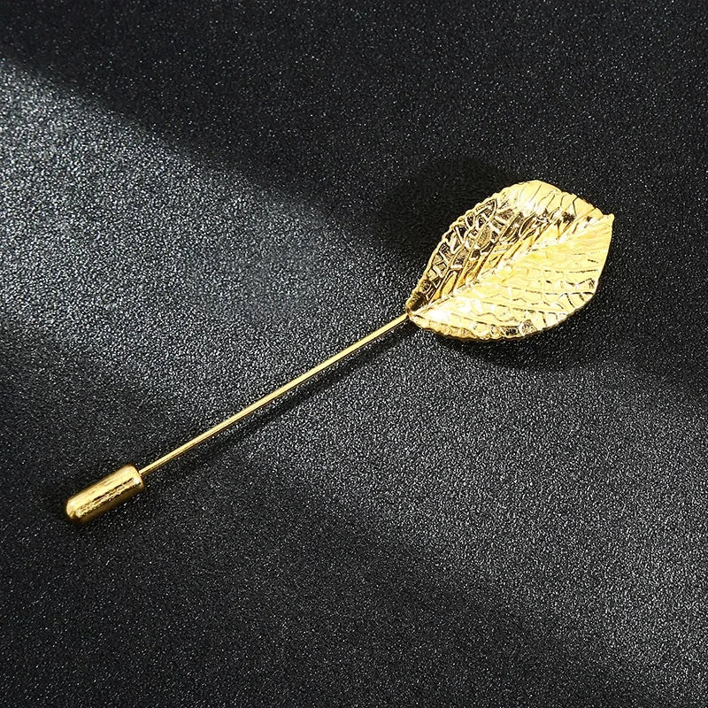 Vintage Metal Leaf Flower Brooch - Gold Tone Lapel Pin for Women & Men