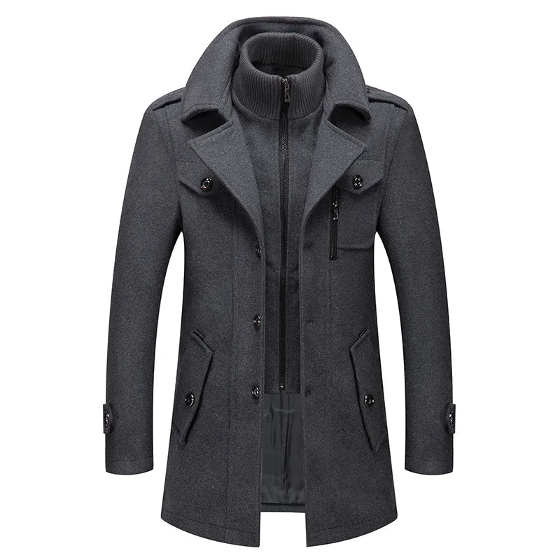 Men's Wool Blend Winter Overcoat - Single Breasted Trench Coat