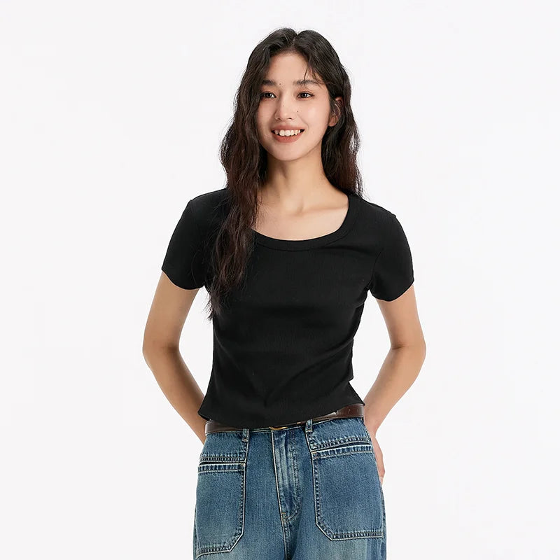 Cooling Fitted Short Sleeve Tee - Summer Round Neck Basic Top