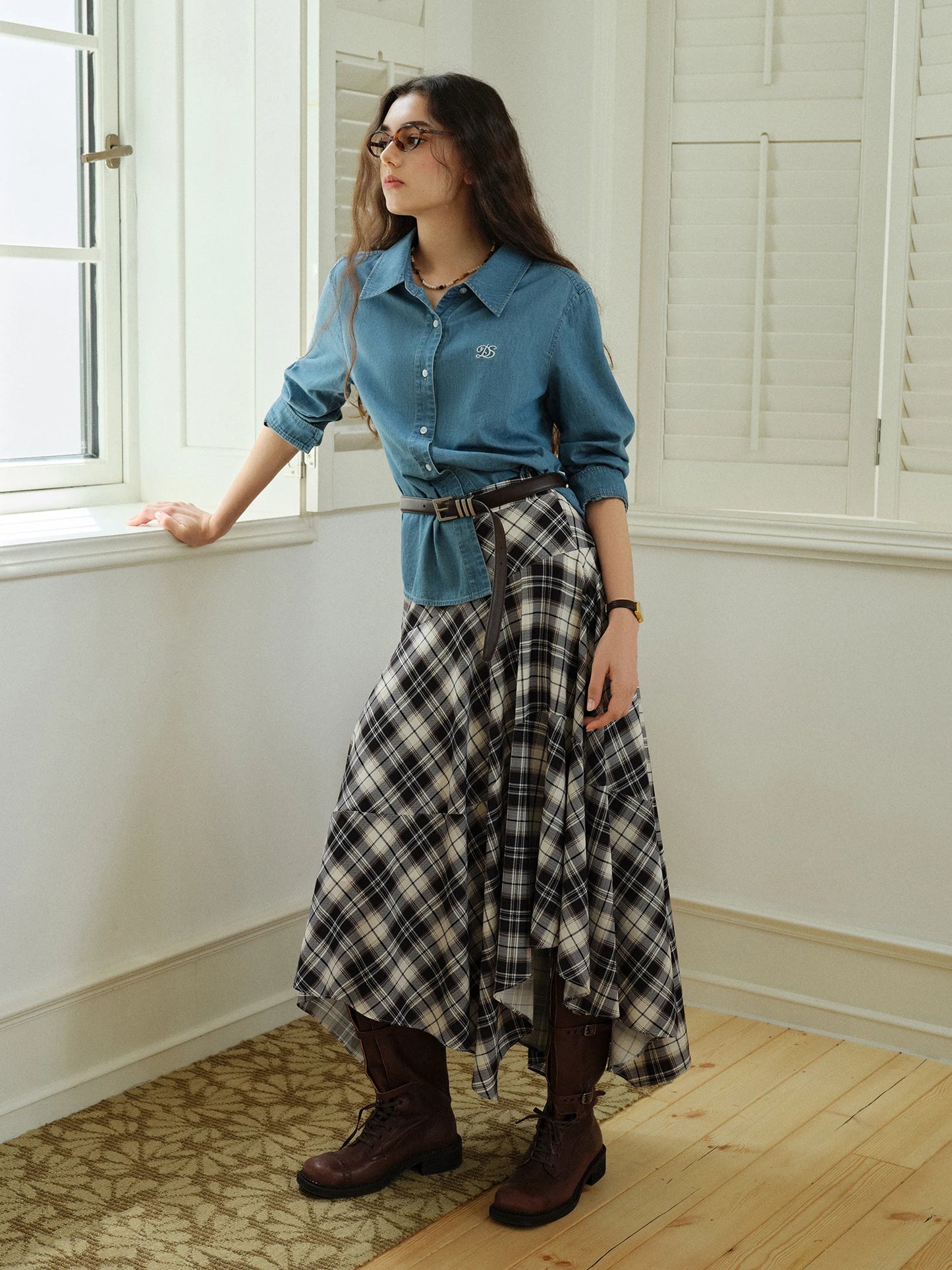 Checkered A-Line Maxi Skirt