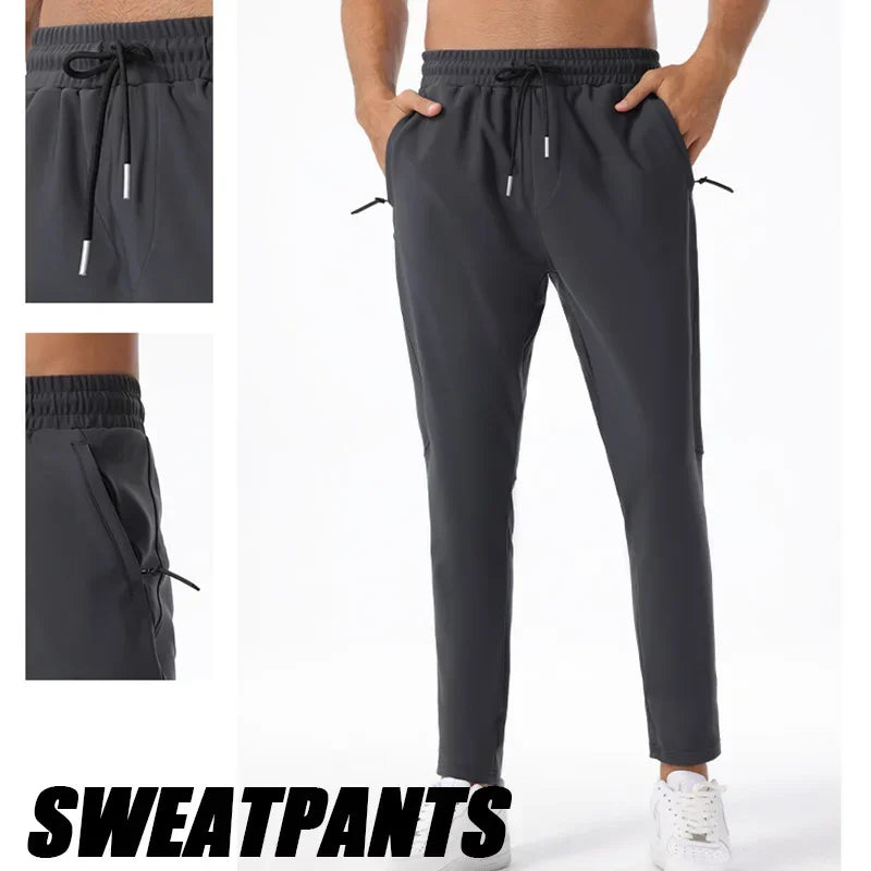 Men's Gym Workout Breathable Pants Drawstring Zip Pocket Straight Leg Trousers