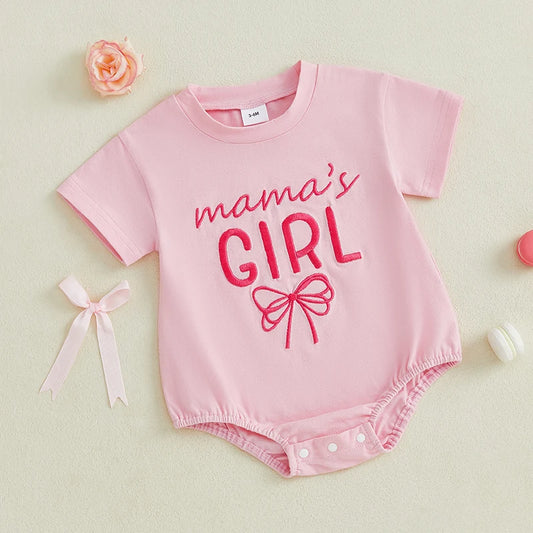 0-18M Baby Girls Summer Romper Short Sleeve Bow Letter Embroidery Bodysuit  Babygrow Jumpsuit