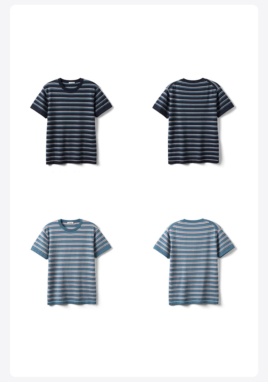 Men's Premium Knitted Striped T-Shirt - 14 Gauge Jacquard Regular Fit