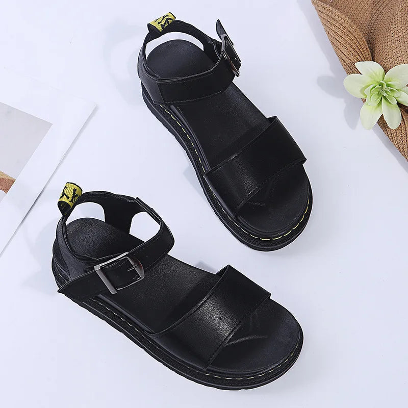 Women's Ankle Strap PU Thick-soled Soft Buckle Sandals