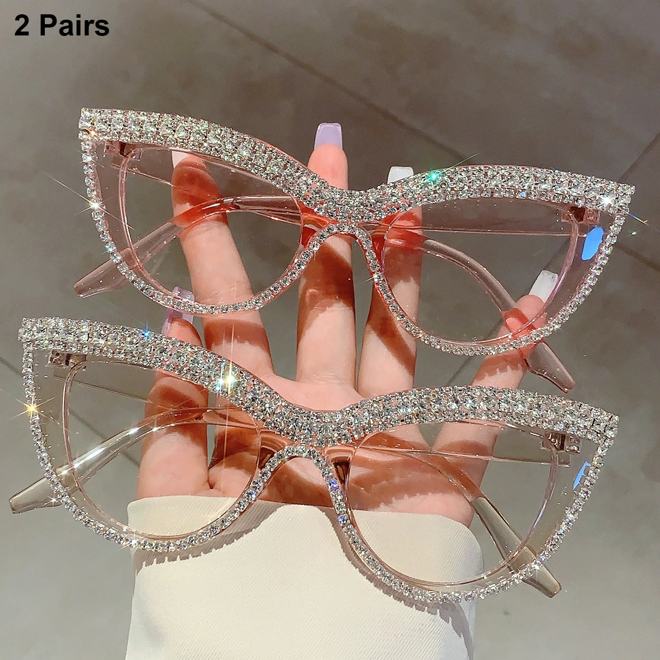 Women's 2 Pairs Per Set Cat Eye Glasses with Rhinestones Optical Frames Trendy Chic Casual Decor Eyeglasses