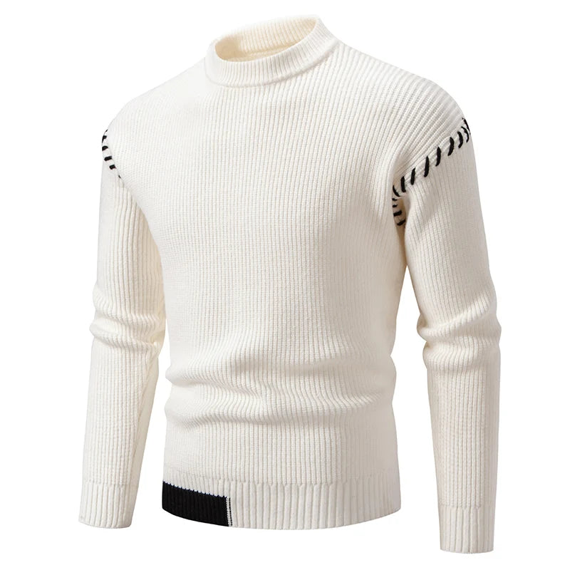 Men's Crew Neck Patchwork Knit Pullover Sweater