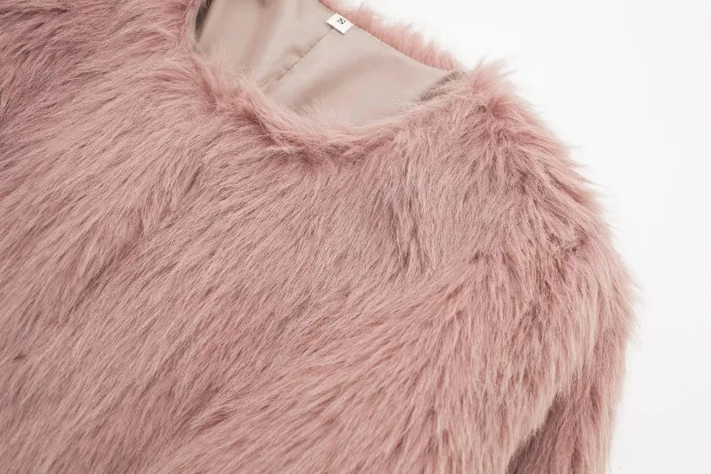 Women's Faux Fur Long Sleeve Cardigan Coat Jacket