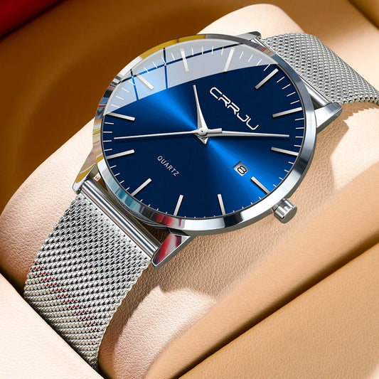 Ultra Slim Stainless Steel Watch - 40mm Mesh Strap Men's Automatic Wristwatch