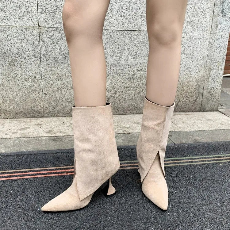 Women's Pointed Suede Short Plush Leather Ankle Boots