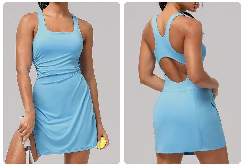 Women's Slim Fit Tennis Dress - Stretchy 2-in-1 Athletic Skort with Built-in Shorts
