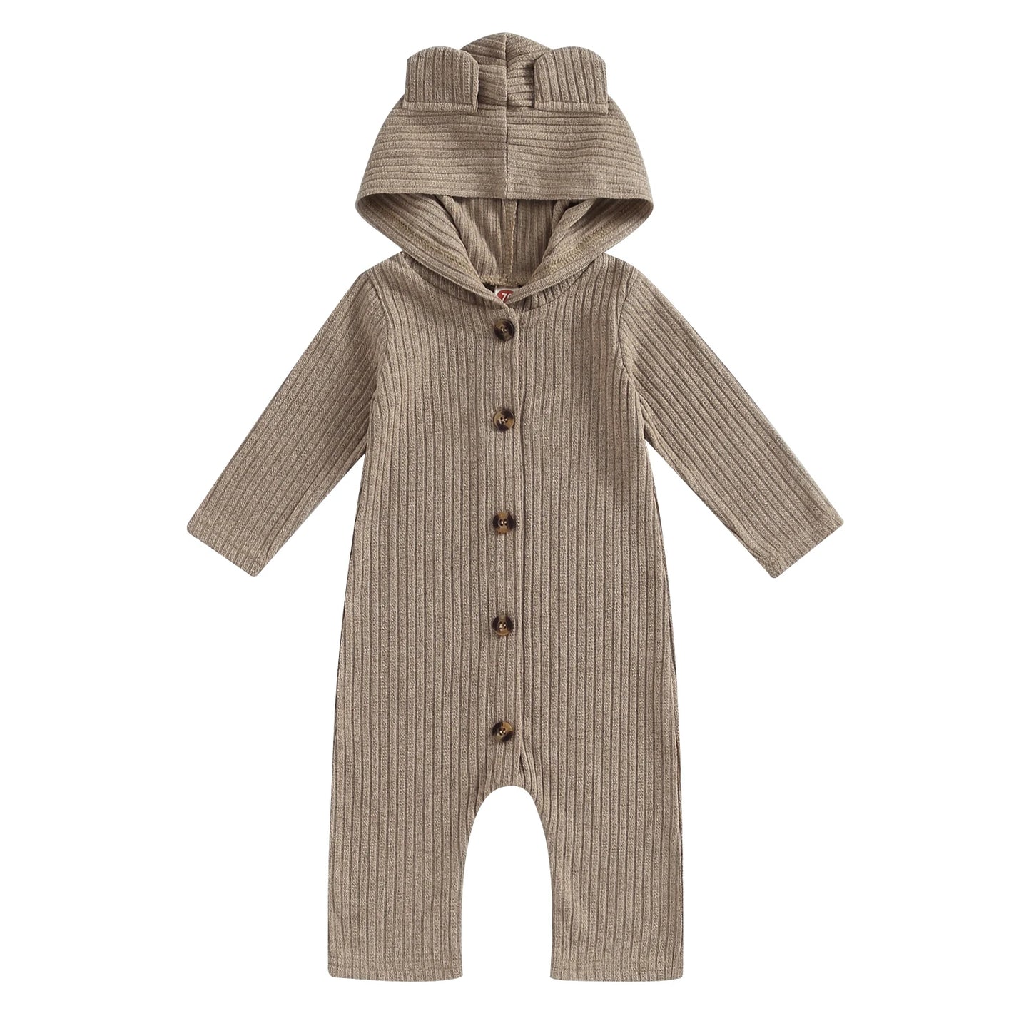 0-12M Autumn Baby Romper - Solid Colour Long Sleeve Hooded Jumpsuit for Boys & Girls