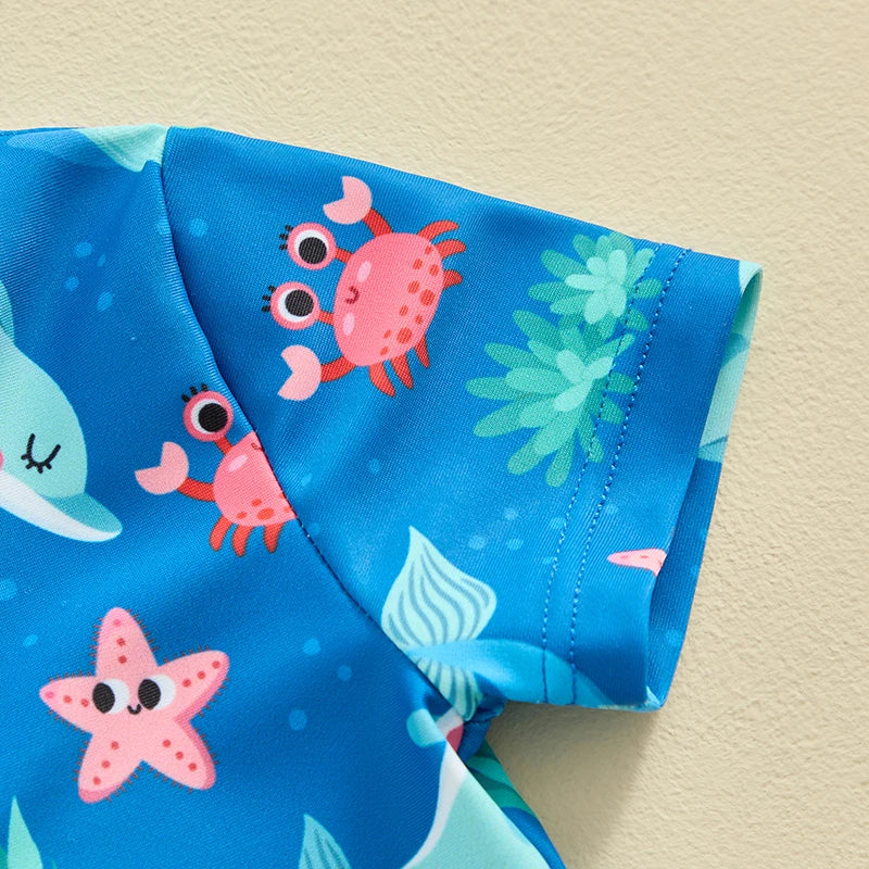 Baby Boys Beachwear 0-3Y Short Sleeve Turtle Dolphin Print Swimsuit Jumpsuit Summer Swimwear