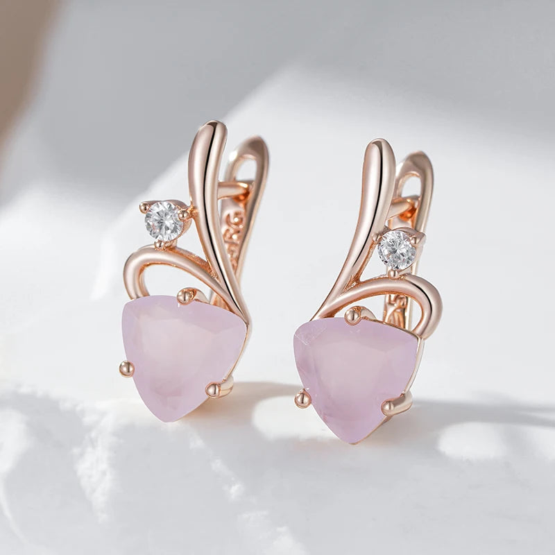 Women 585 Rose Gold Colour  Pink Natural Zircon Drop Earrings