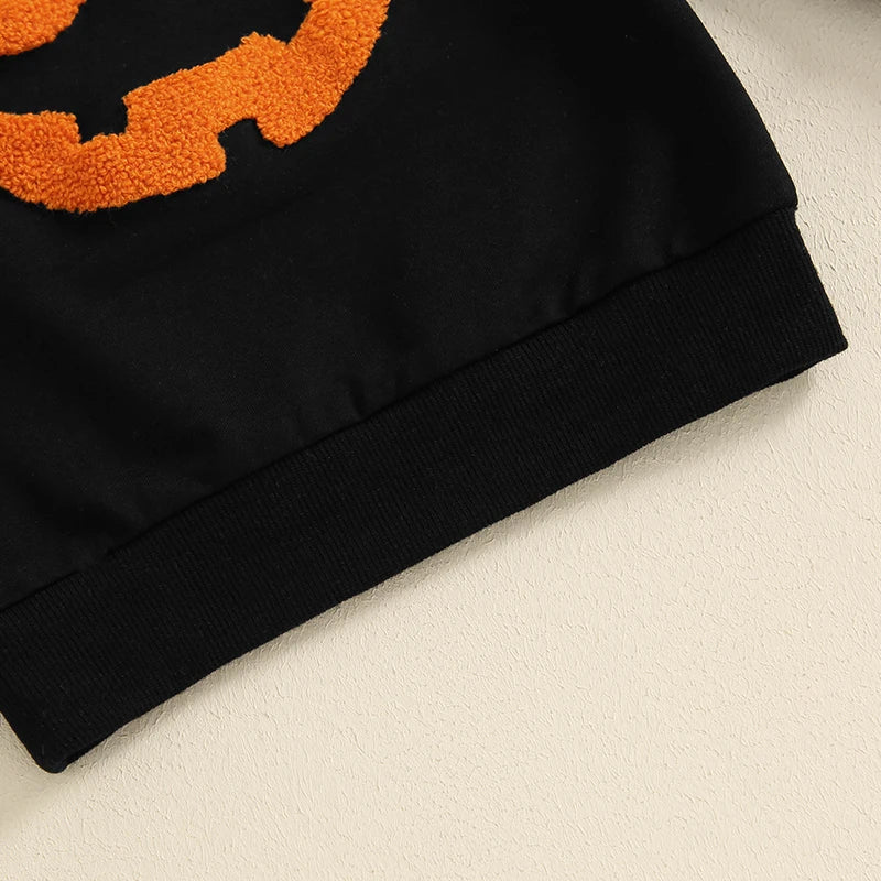 0-5Y Kids Girls Boys Halloween Pumpkin Embroidery Long Sleeve Pullovers Sweatshirt