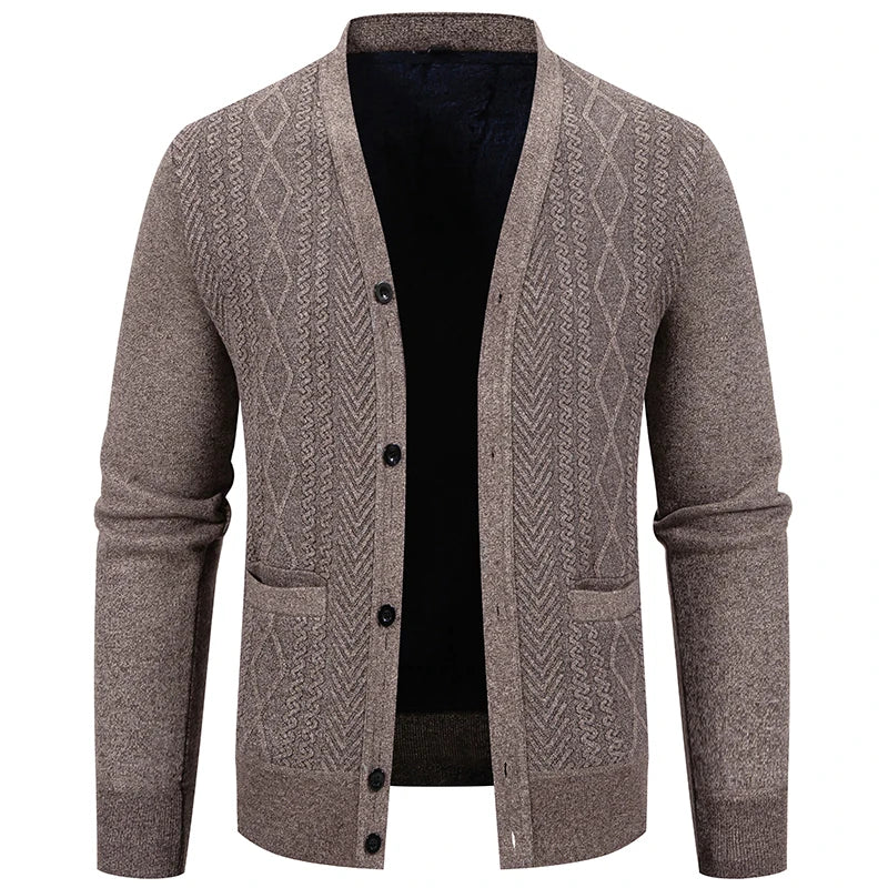 V-Neck Knit Cardigan - Casual Solid Colour Sweater Coat