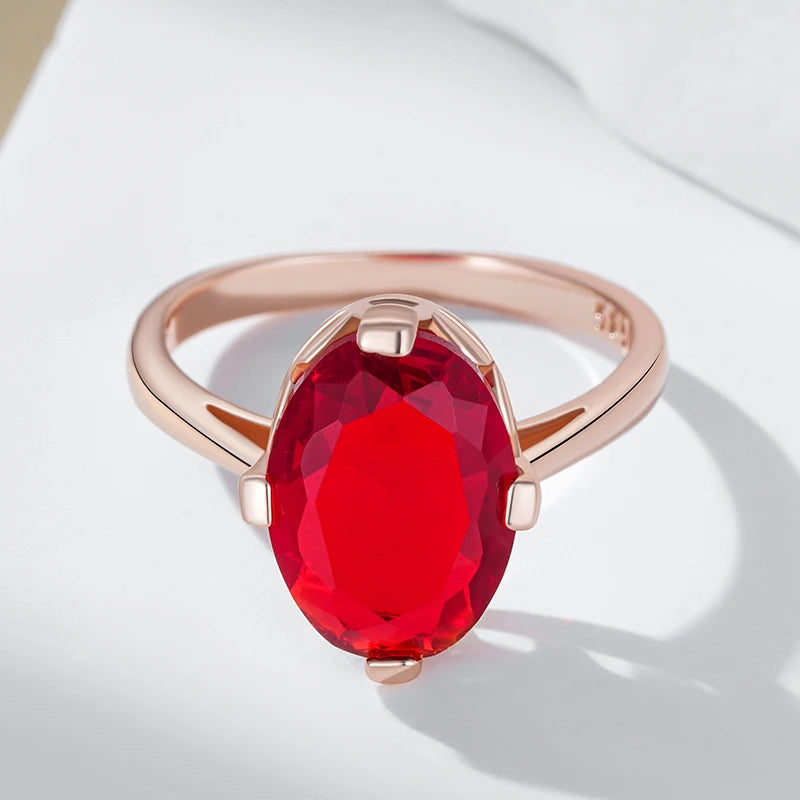 Shiny Oval Red Zircon Pendant Necklace - Rose Gold