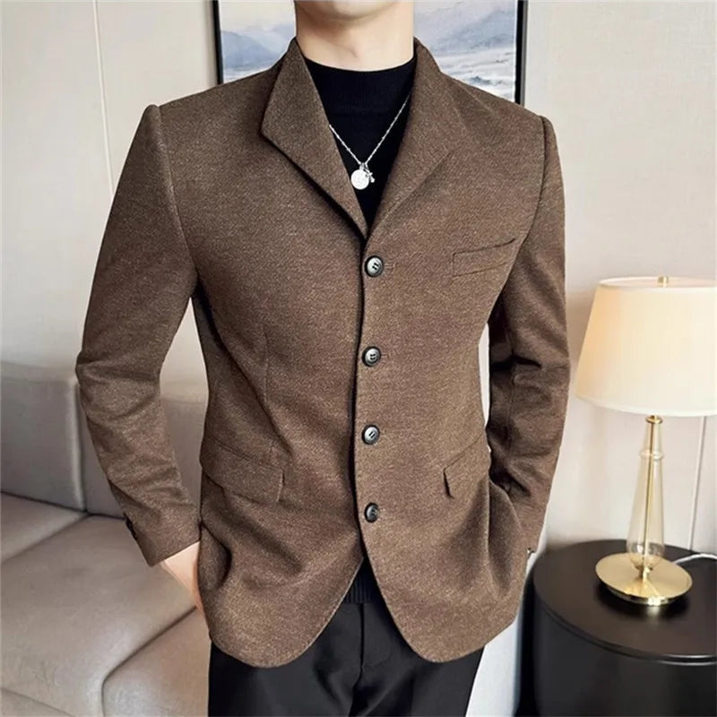 Men's Thick Woollen Turn Down Collar Blazer