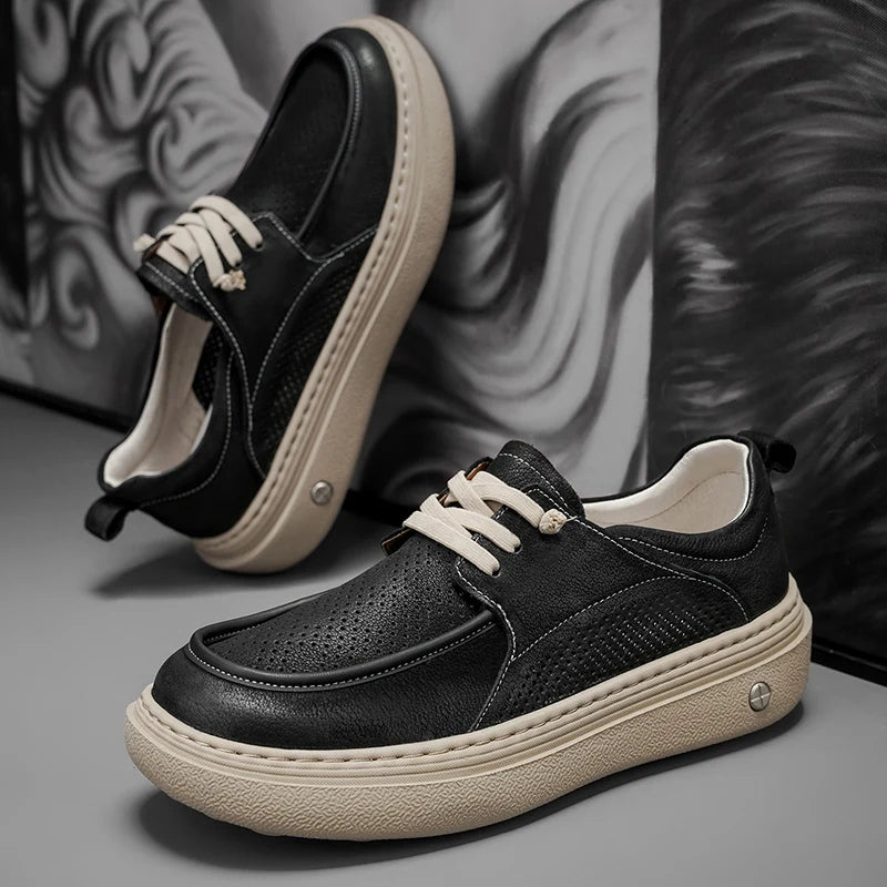 Men's Casual Platform Sneakers - Breathable Lace-Up Tennis Shoes