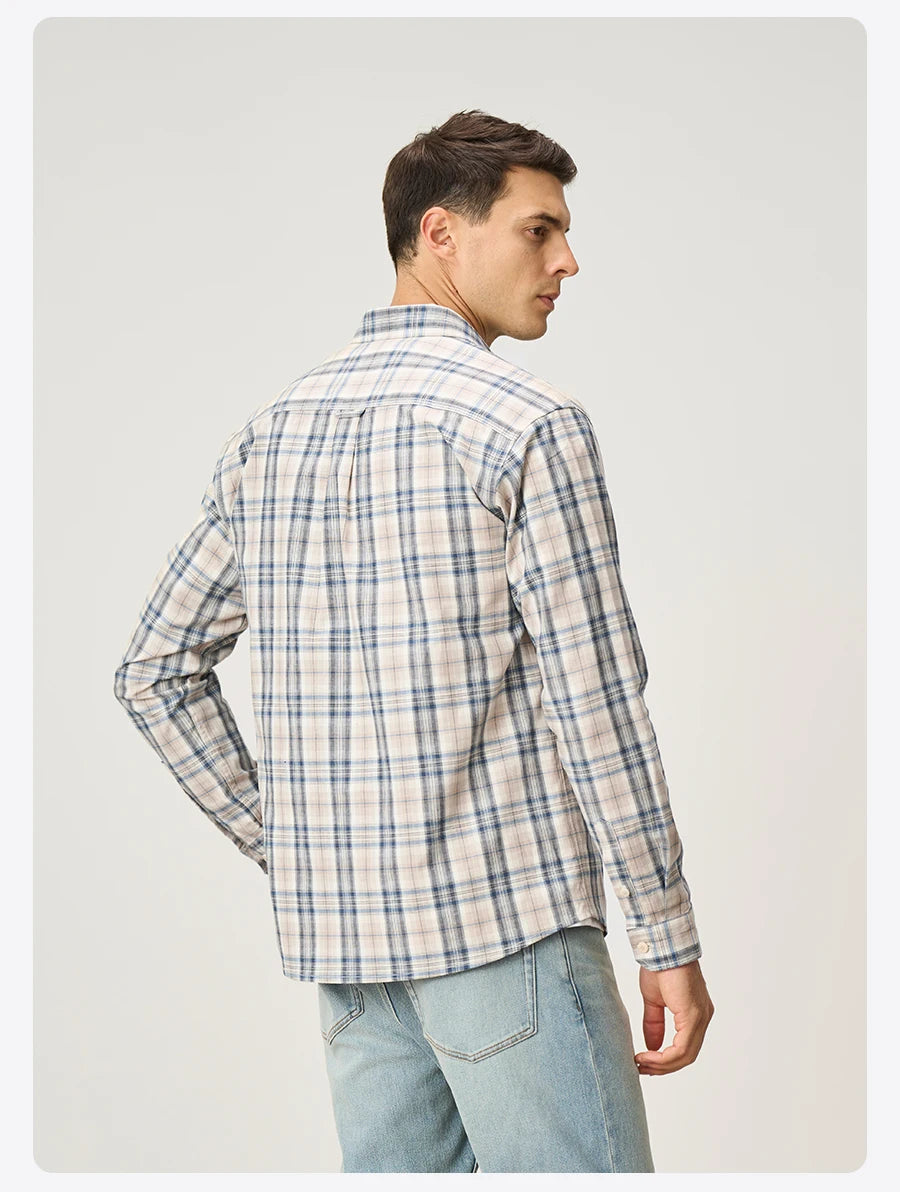 Men's  Premium Cotton Linen Plaid Shirt - 180gsm Oversize Casual