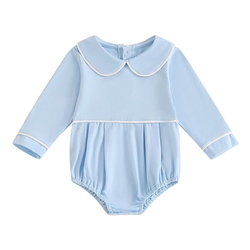 Baby Romper with Doll Collar - Long Sleeve Contrast Line Bodysuit