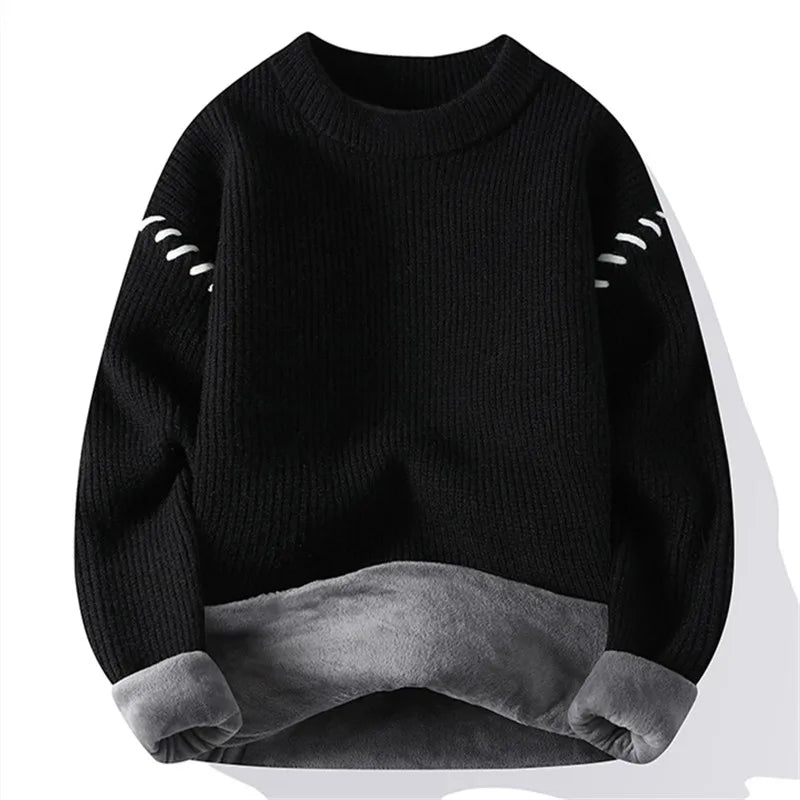 Men's Fleece Knit Pullover - Warm O-Neck Winter Sweater