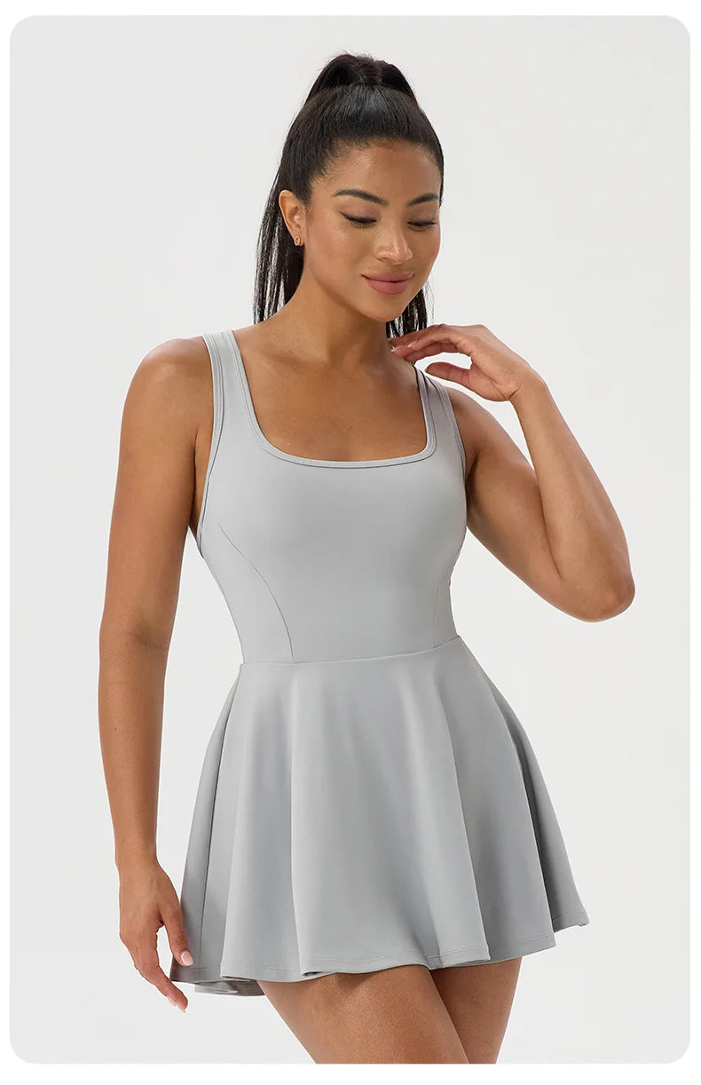 Women's Sleeveless Tennis Dress - Two Piece Fitness Yoga Set Quick Dry Athletic
