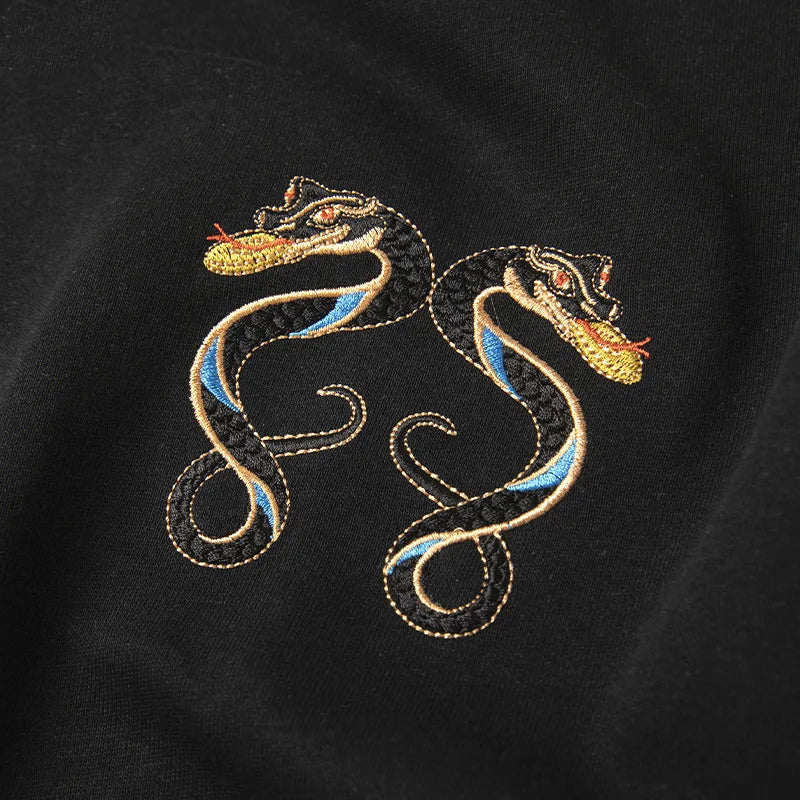 Snake Embroidery Crew Neck Sweater