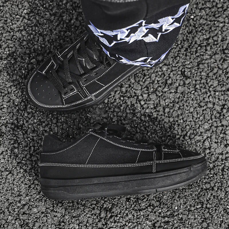Men's Canvas Platform Sneakers - Vulcanized Skateboard Shoes