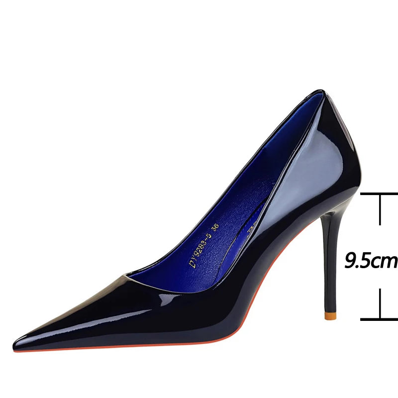 Patent Leather Stiletto Pumps - Pointed Toe High Heels for Special Occasions