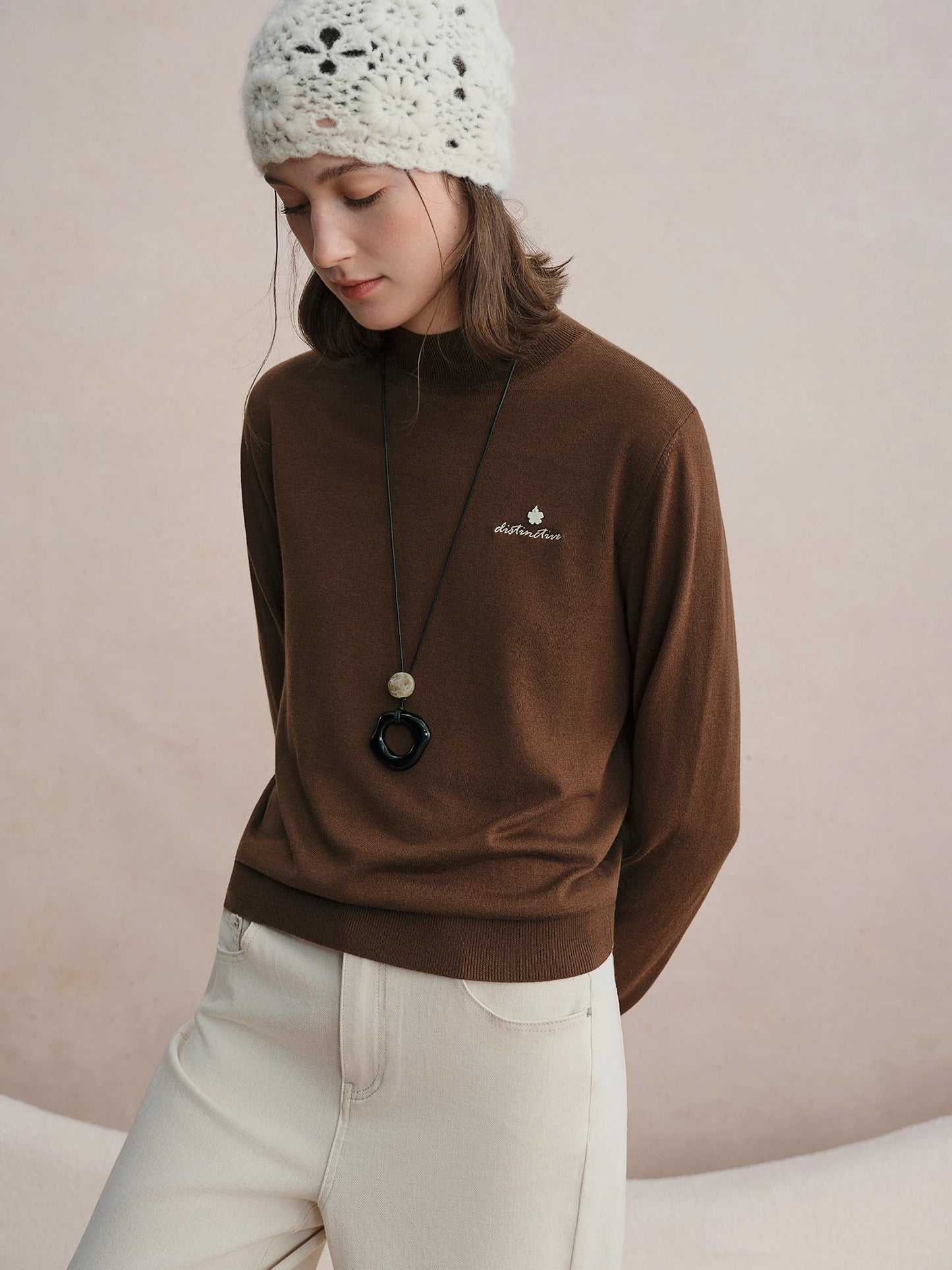 Soft Warm Cloud Shirt High-Collar Embroidered Lettering Long Sleeve Base Layer